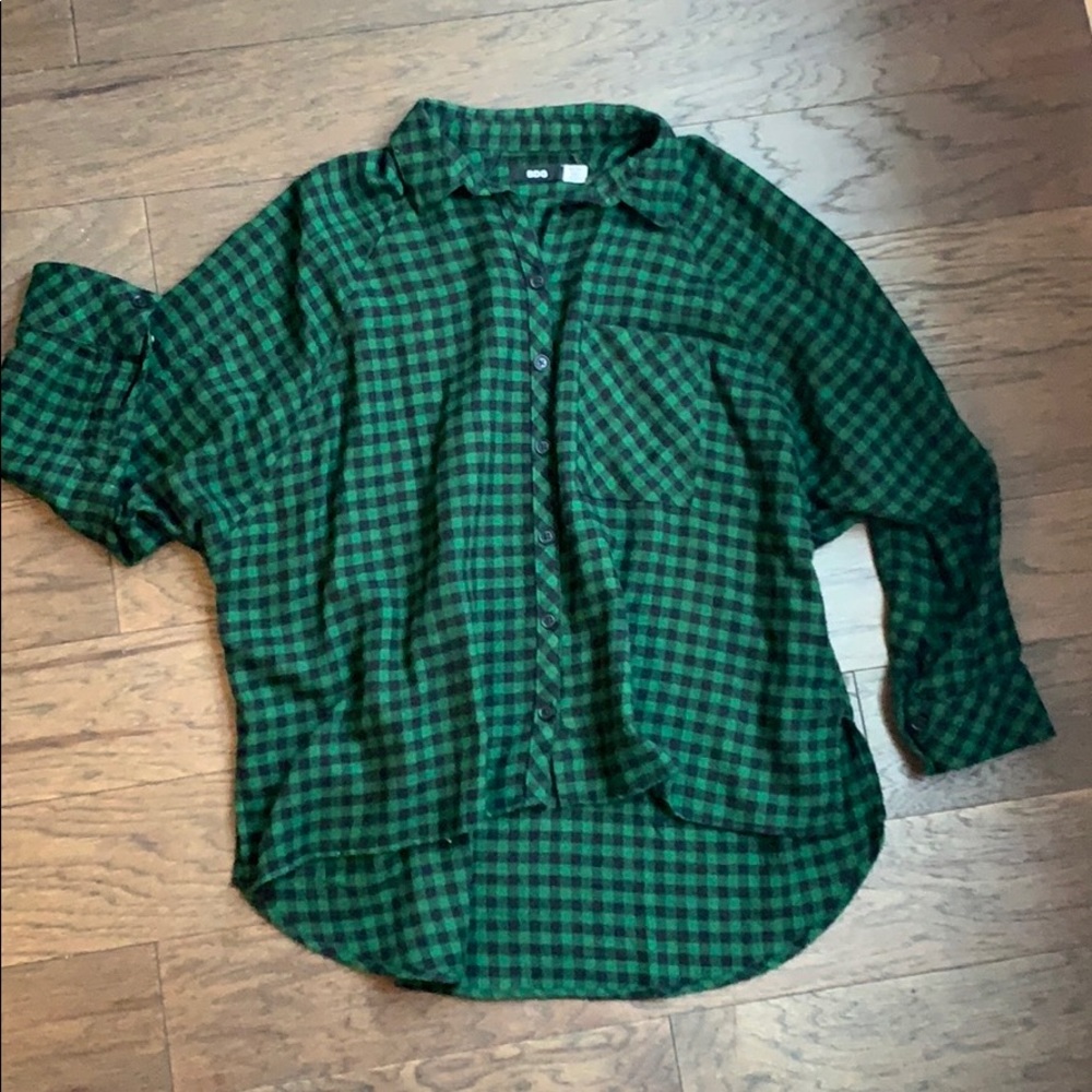 Urban Outfitters Green and Black Plaid Button-Down Shirt